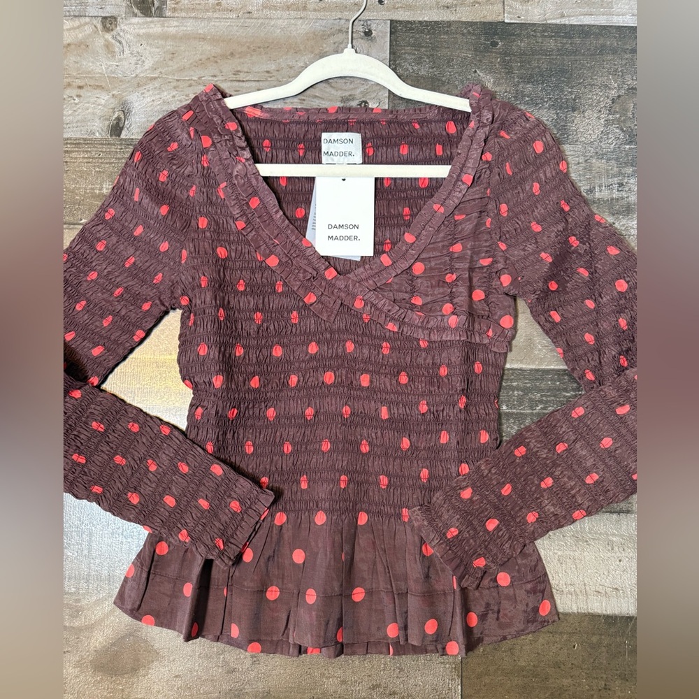 Damson Madder Suri Shirred Blouse NWT Sold‎ Out Revolve Cottagecore Romantic